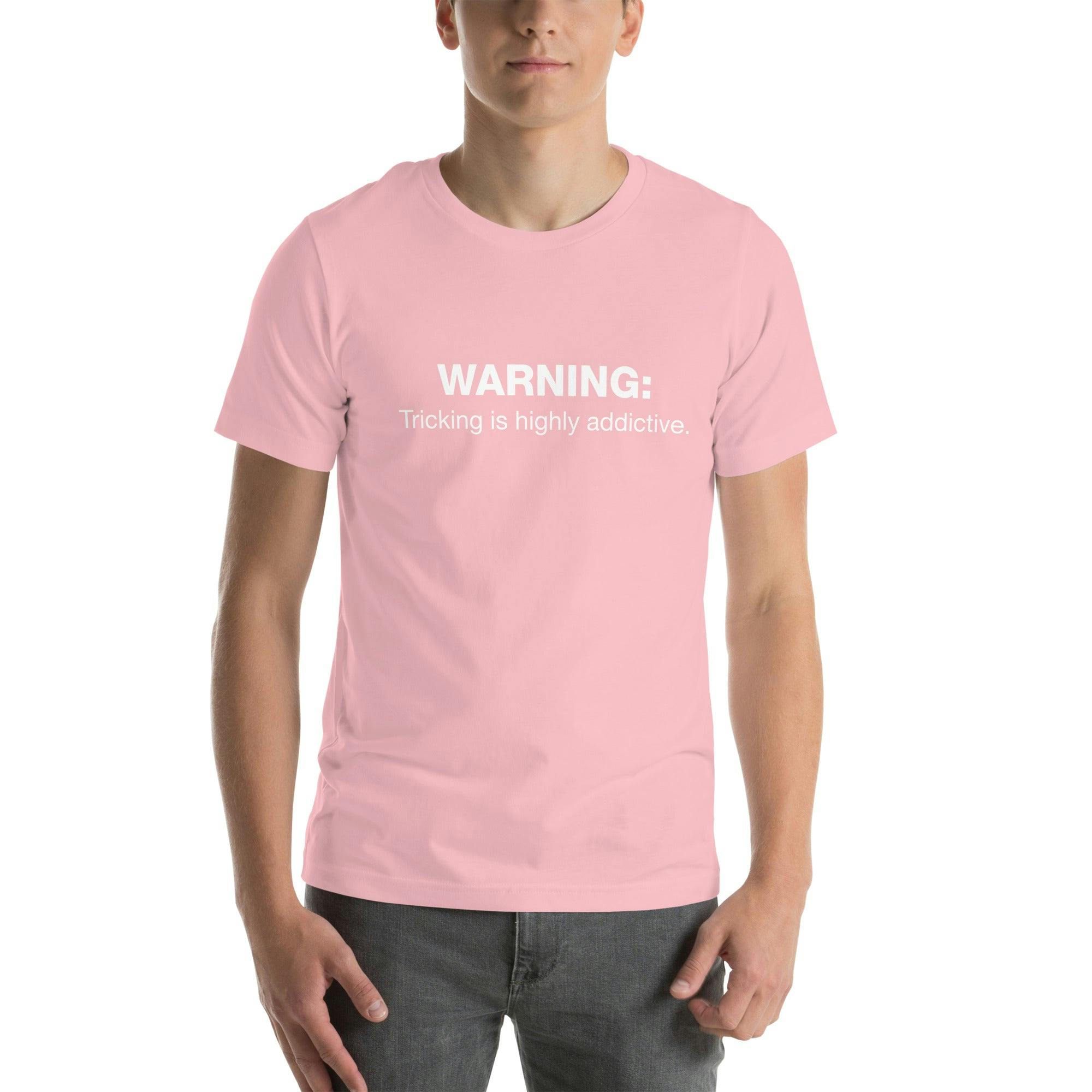 WARNING. - unisex-staple-t-shirt-pink-front-65d6b72ed6847